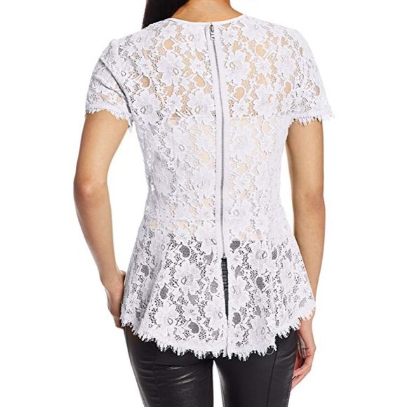 BCBGMaxAzaria Evia Lace Peplum Top, Size Large - Picture 2 of 4